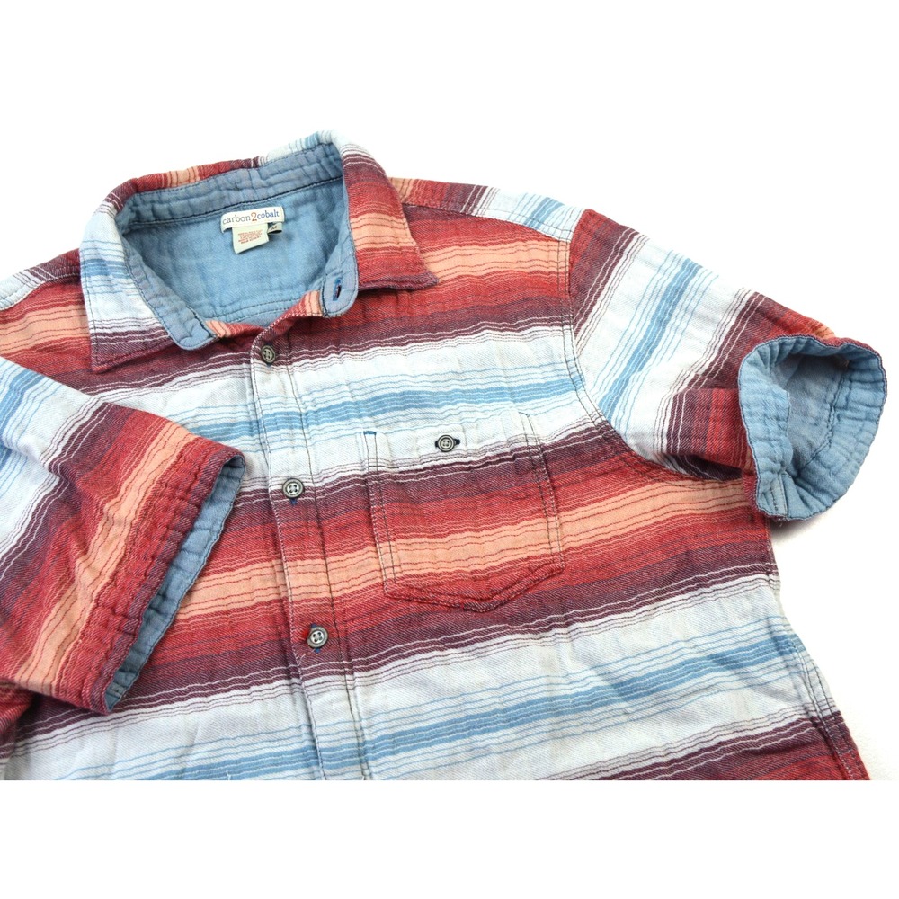 Carbon 2 Cobalt Shirt Short‎ Sleeve Button Up Striped Colorful Men's M